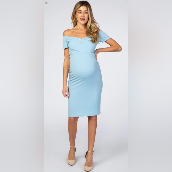 PinkBlush Forest Green Solid Off Shoulder Fitted Dress